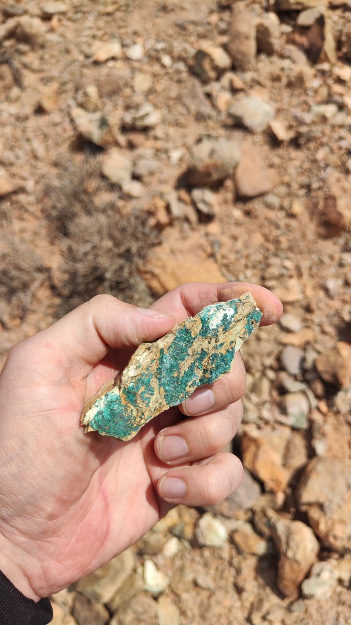 Échantillon de carbonate de cuivre prélevé sur le terrain